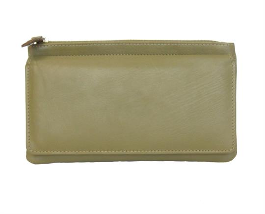 Green Real leather two top zip pocket purse