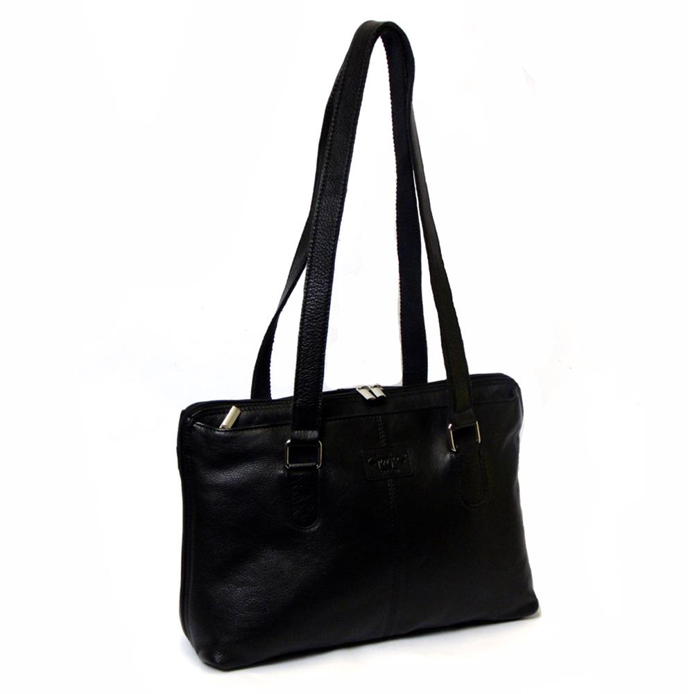 Women's large black leather tote bag
